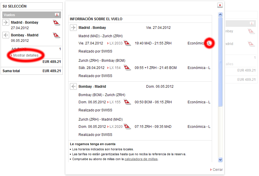 Dónde encontrar el código de tarifa al reservar en la web de Swiss Airlines