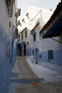 Casas azules en la medina de Chefchaouen, Marruecos